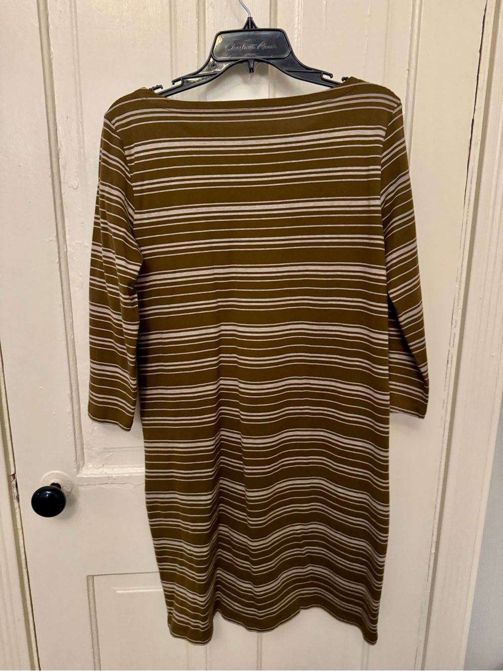 Garnet Hill Boatneck Striped Olive Green & White Women's Dress 4